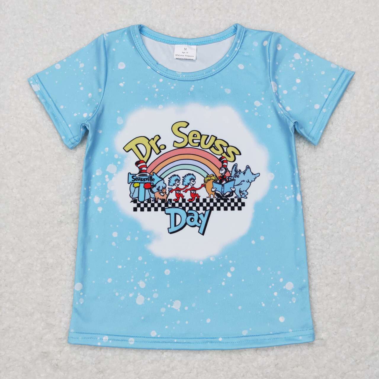 GT0365 Christmas Blue Dr Cat Hat Cartoon Girls Short Sleeve Top T-shirts