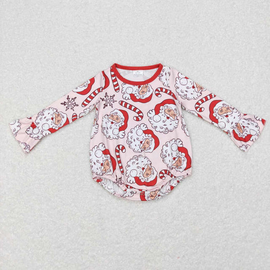 LR0607 Christmas Red Santa Girls Long Sleeve Romper