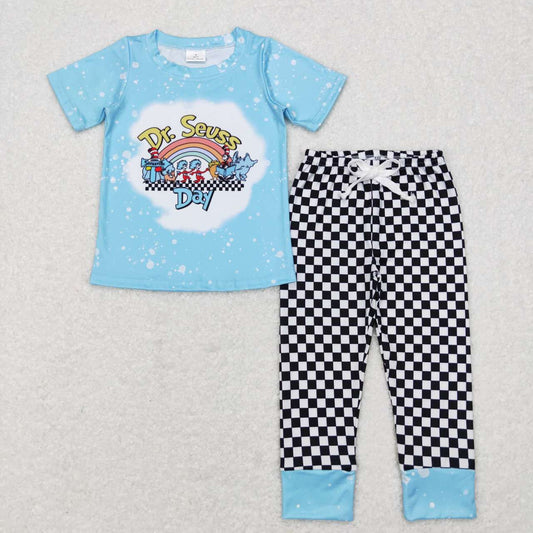 BSPO0177 Dr Cay Cat Hat Blue cartoon Boys Short Sleeve Pants Outfits