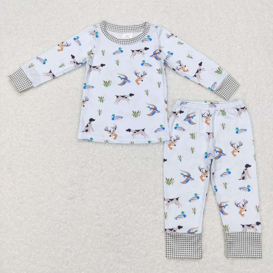 BLP0410  Blue Deer Dog Duck Boys Long Sleeve Pants Outfits Pajamas