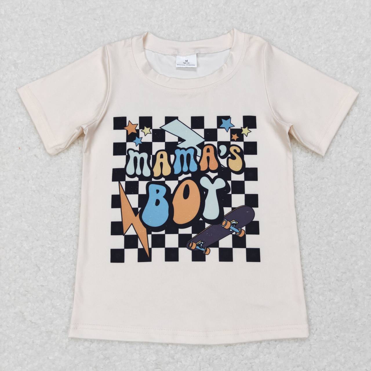 BT0447 mama's boy plaid Girls Short Sleeve Top T-shirts