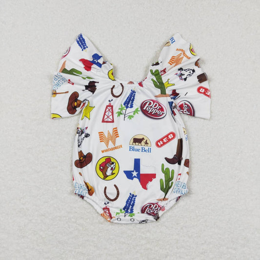 SR0544 Cowboy Western Girls Short Sleeve Romper