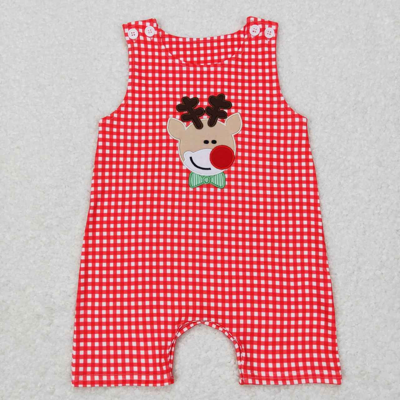 SR0409 Christmas red deer Embroidery Boys Short Sleeve Romper