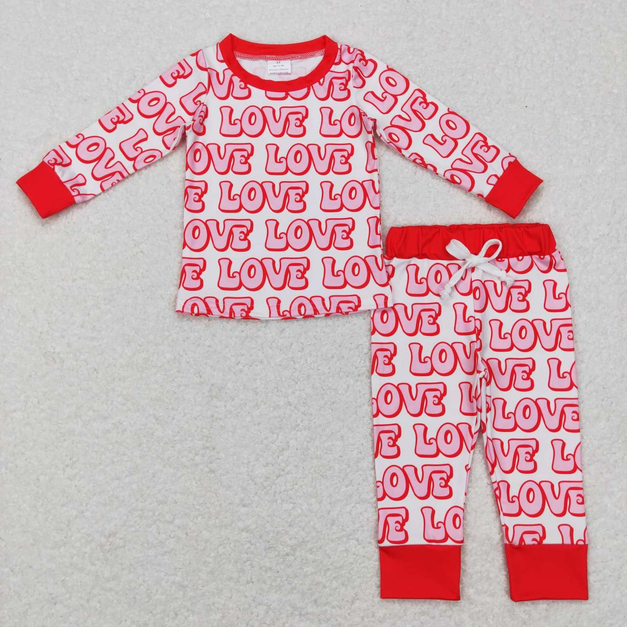 BLP0416 Valentine Pink Love Girls Long Sleeve Pants Outfits Pajamas