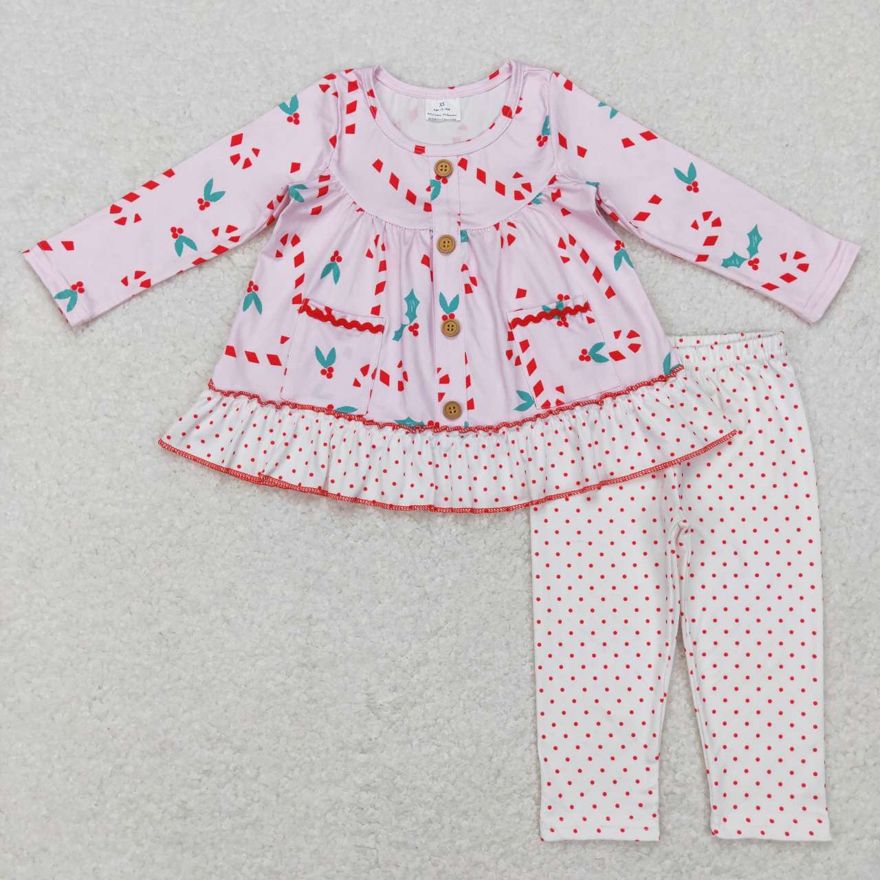 GLP0975 Christmas Pink Pocket Girls Long Sleeve Pants Outfits