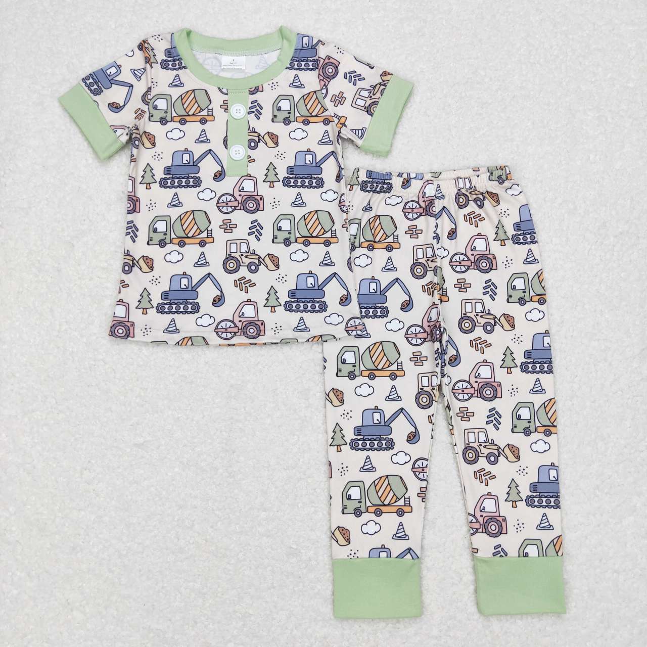 BSPO0186 Christmas Green Built Truck Boys Short Sleeve Pants Outfits