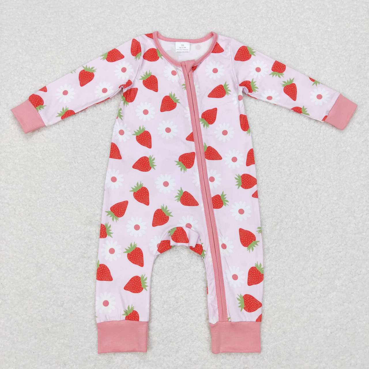LR0795 Strawberry Pink Zipper Girls Long Sleeve Romper