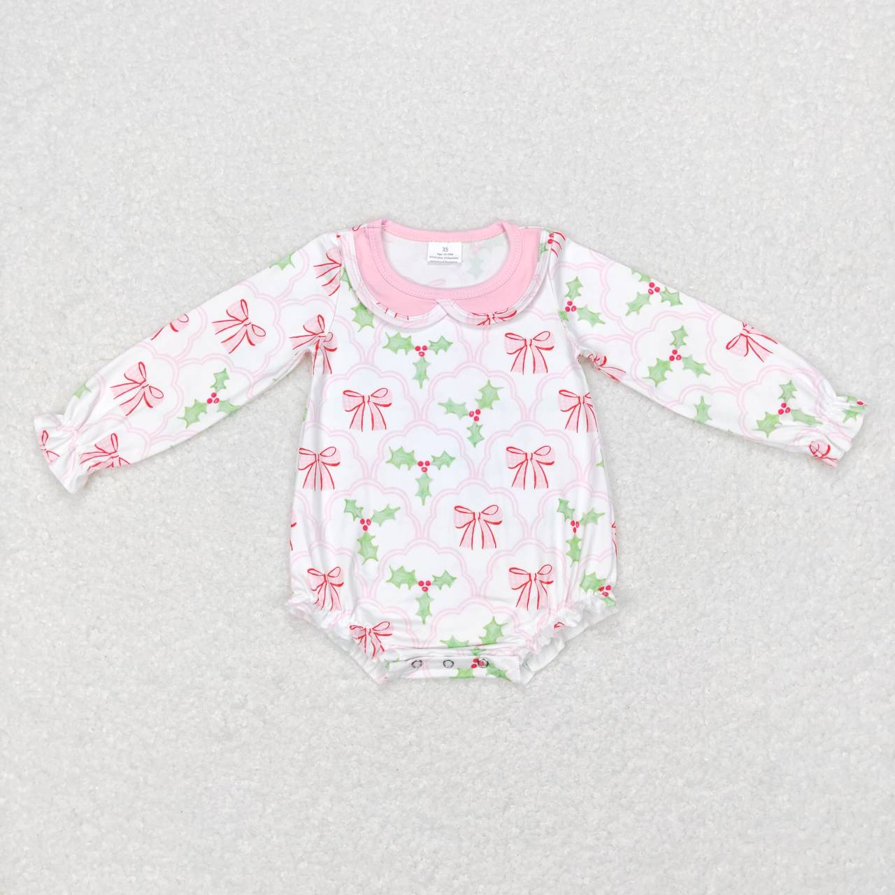 LR0577 Christmas Pink Girls Long Sleeve Romper RTS Free SHIPPING Over 2KG