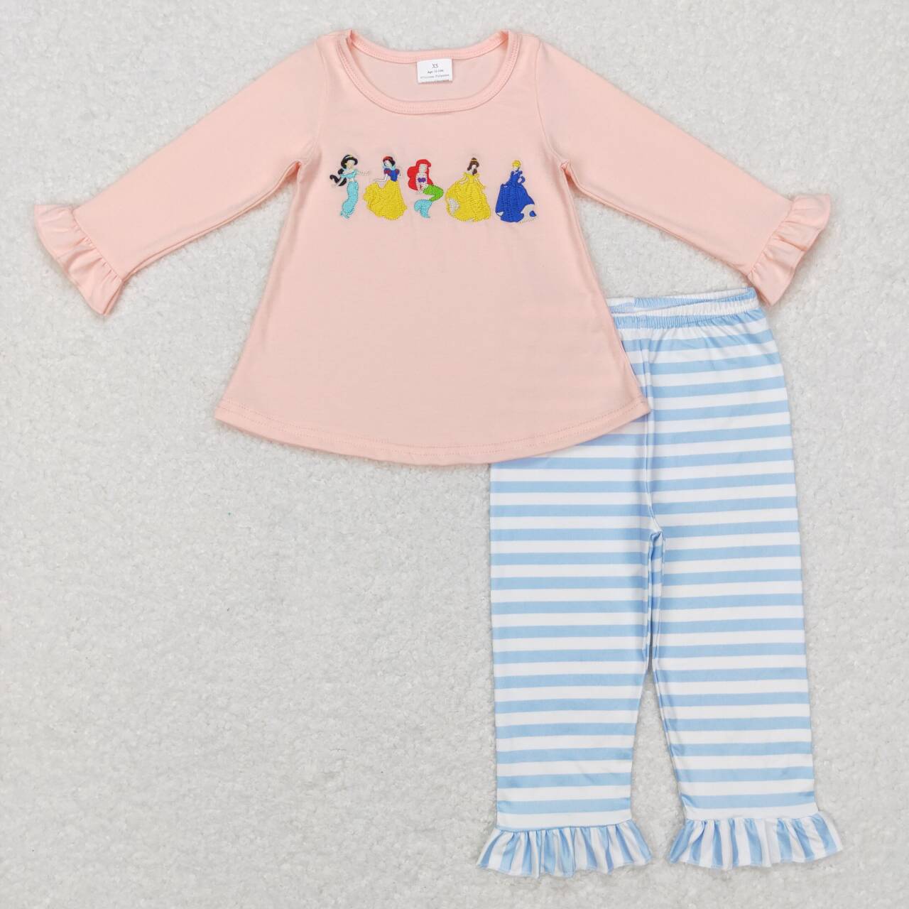 GLP0859 Pink princess cartoon Embroidery Girls Long Sleeve Pants Outfits