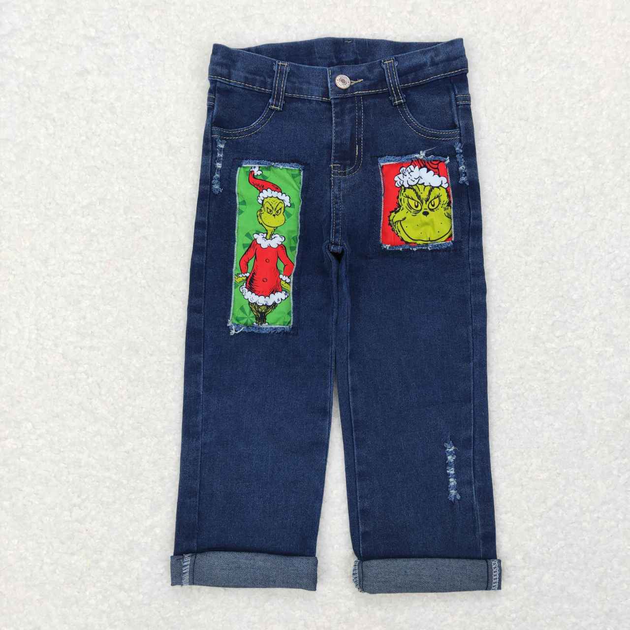 P0207 christmas green cartoon Girls Denim Jeans