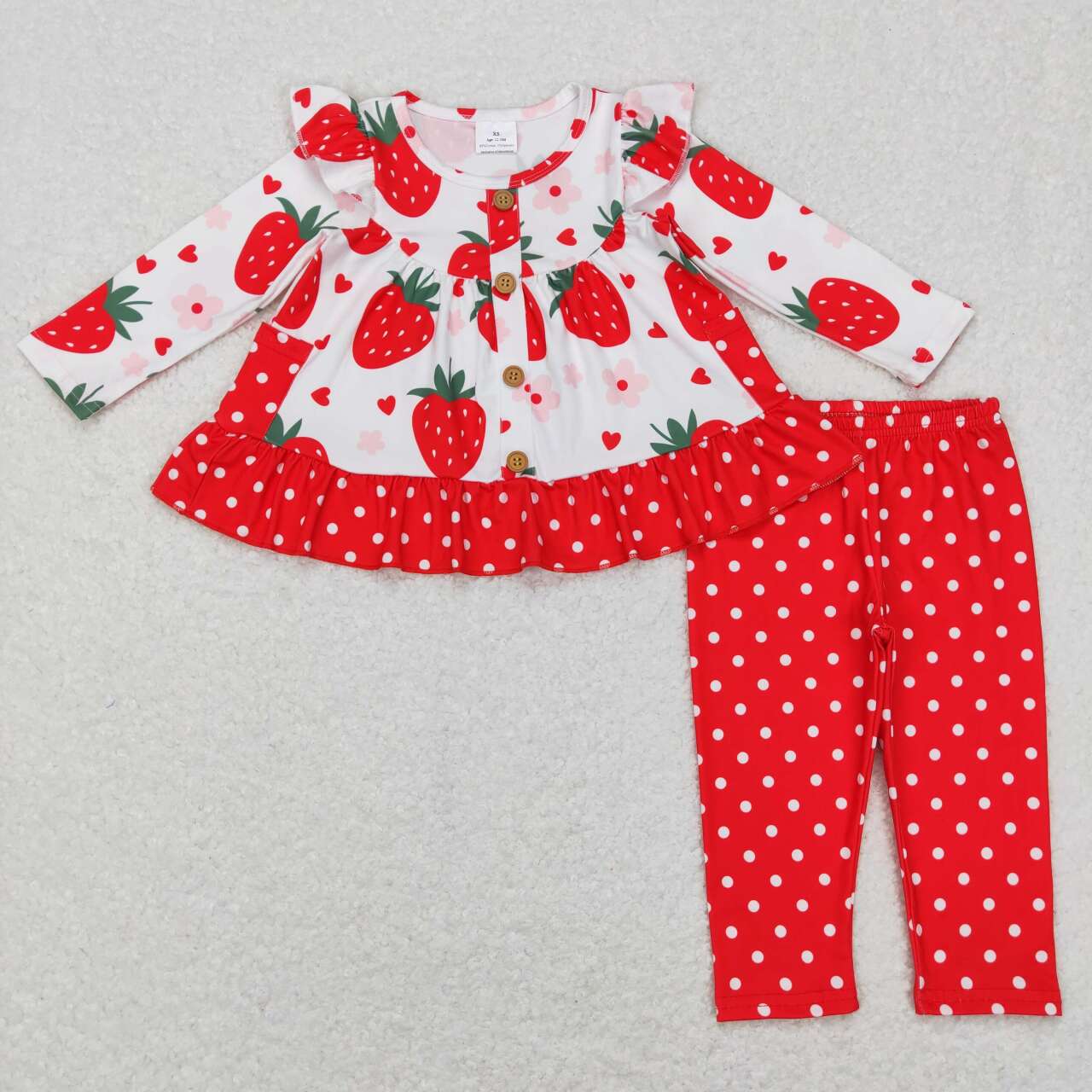 GLP0892 Pink Red Strawberry Girls Long Sleeve Pants Outfits
