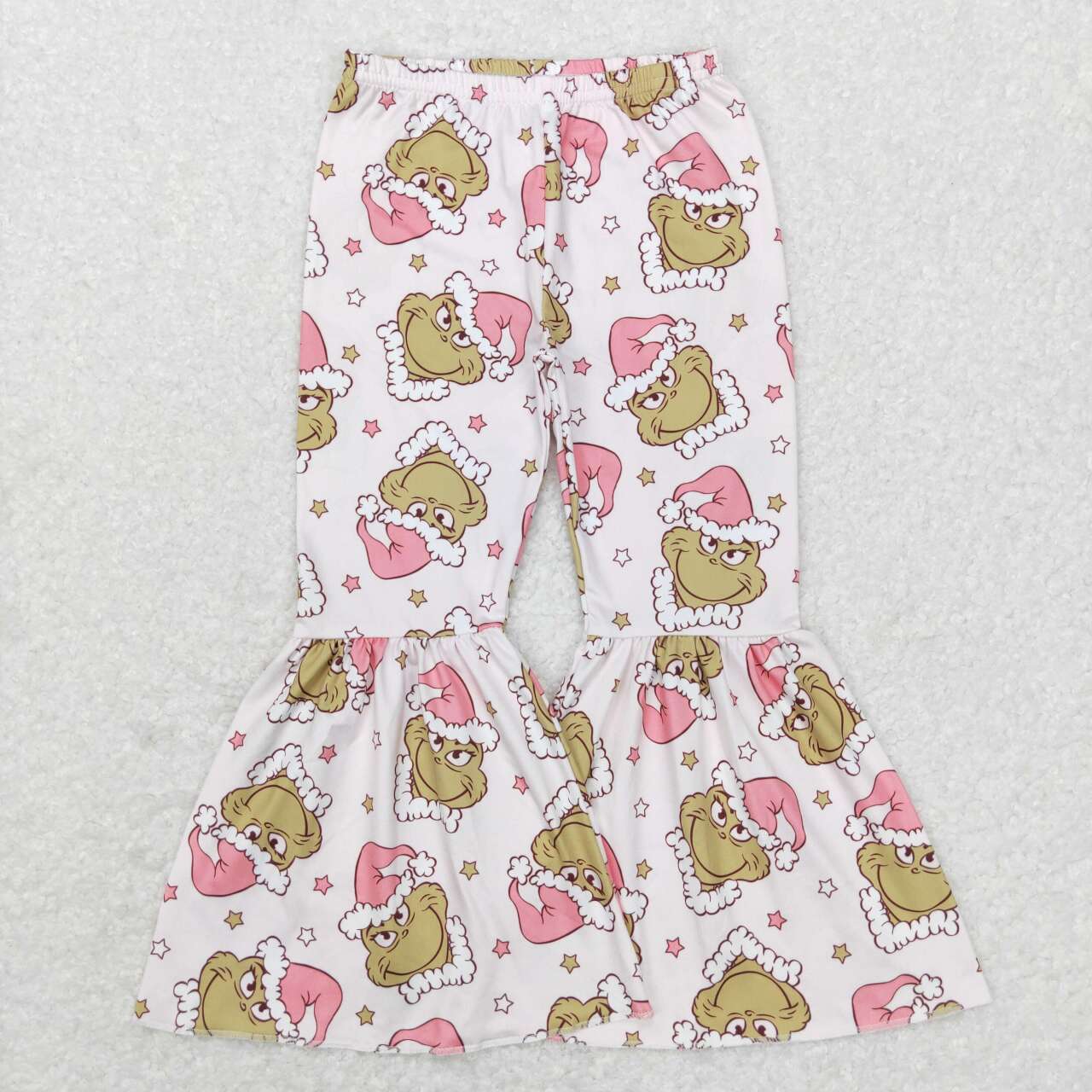 P0312 Christmas Pink Green Cartoon Girls Legging Long Pants Bell Bottom