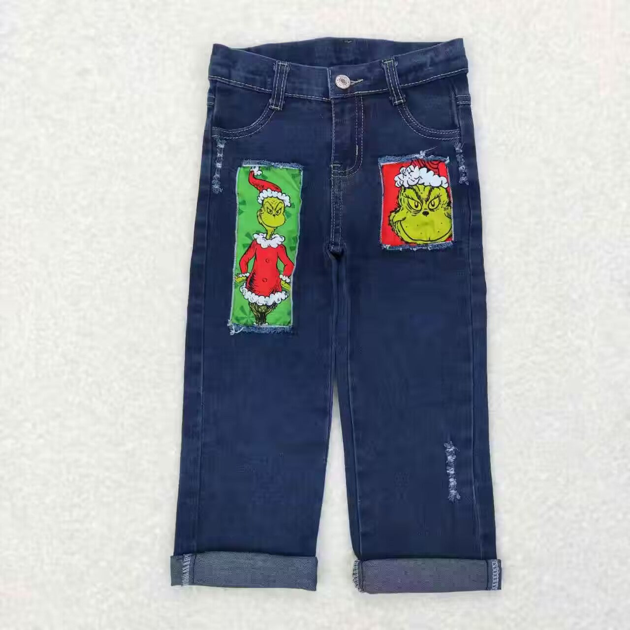 P0207 christmas green cartoon Girls Denim Jeans