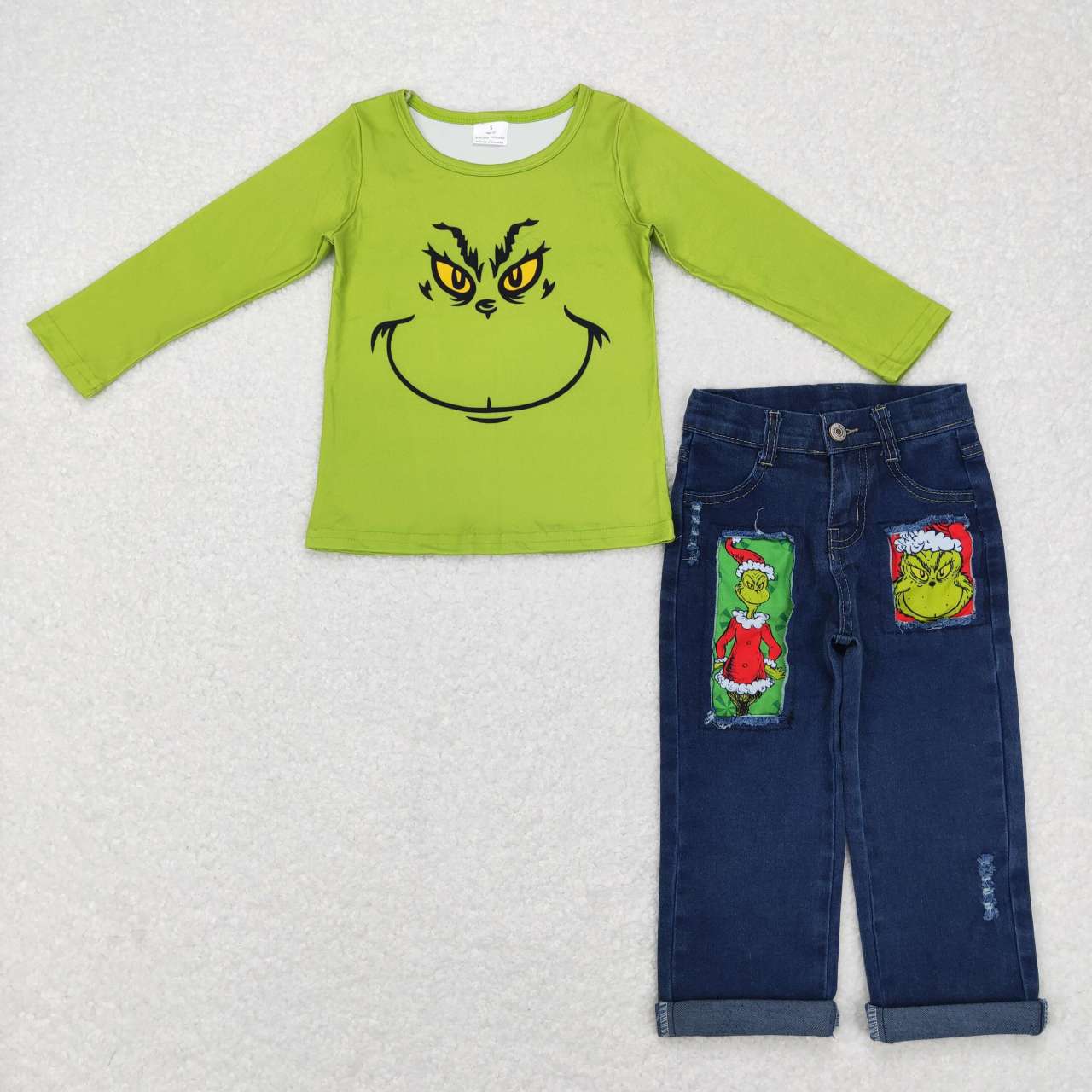 P0207 christmas green cartoon Girls Denim Jeans