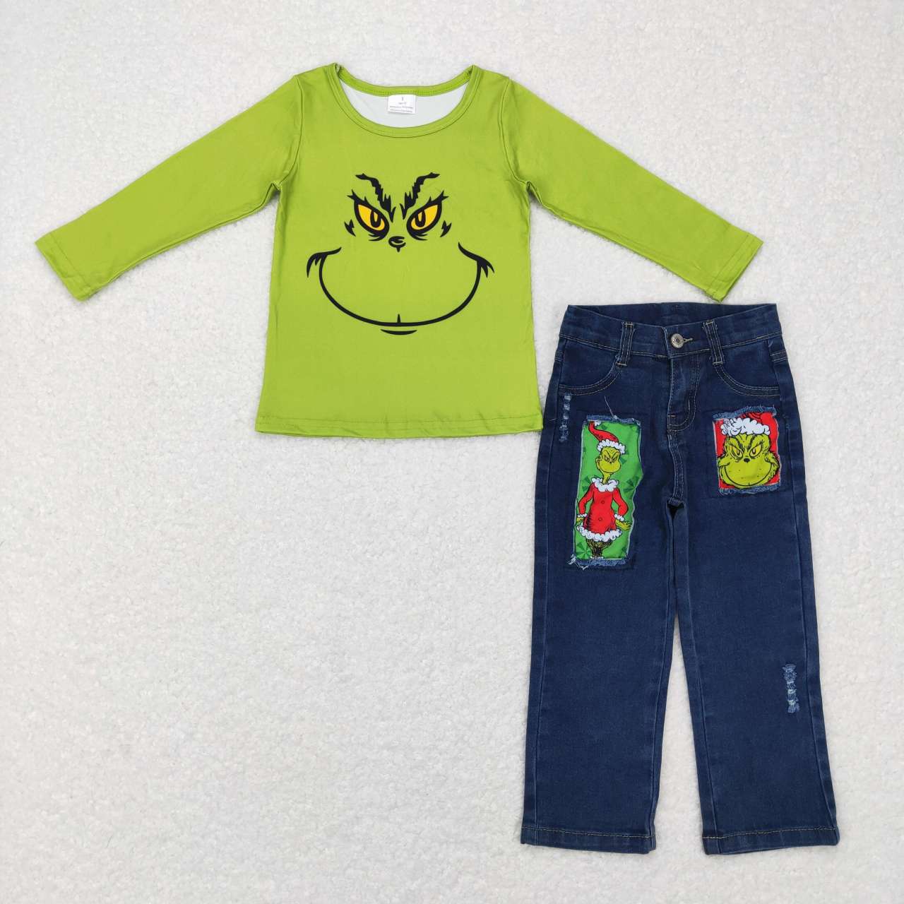 P0207 christmas green cartoon Girls Denim Jeans