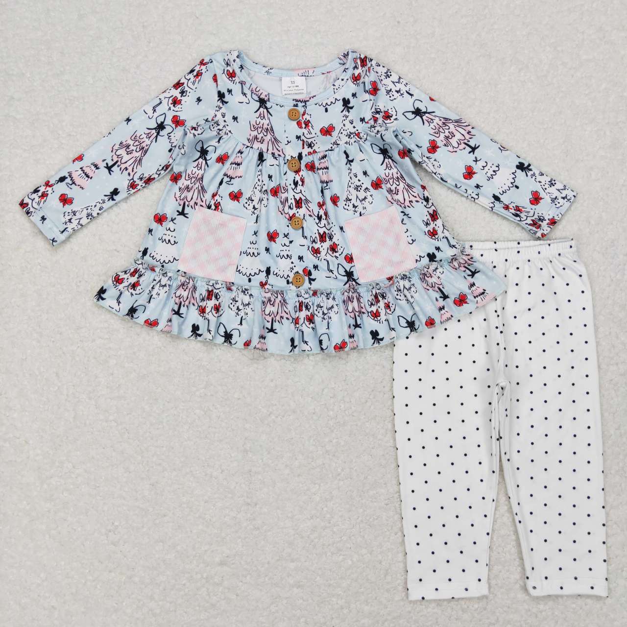 GLP0988 Christmas Blue Girls Long Sleeve Pants Outfits