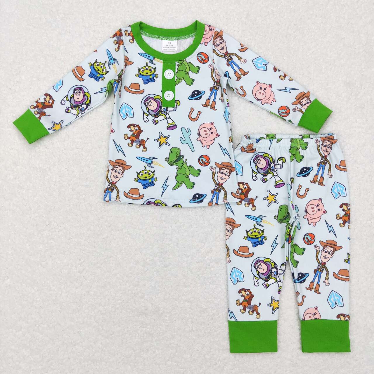 BLP0411 Green Toy Cartoon Boys Long Sleeve Pants Outfits Pajamas