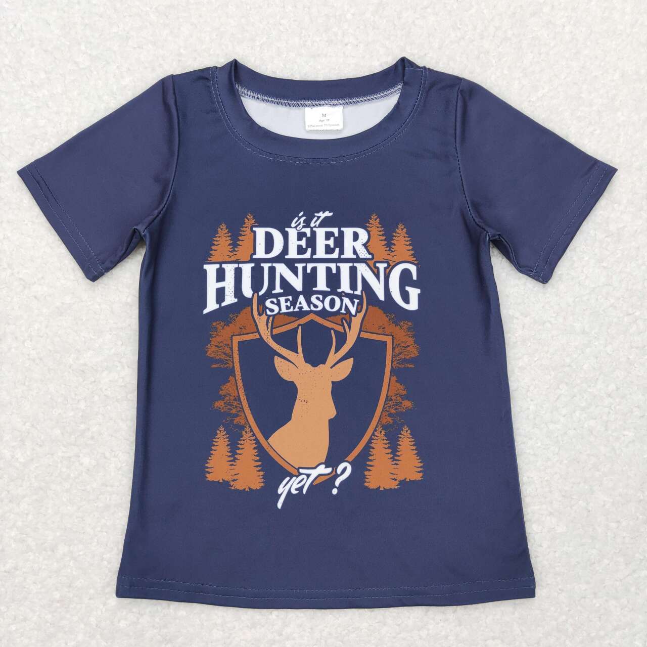 BT0439 Blue Christmas Deer Hunting Boys Short Sleeve Top T-shirts
