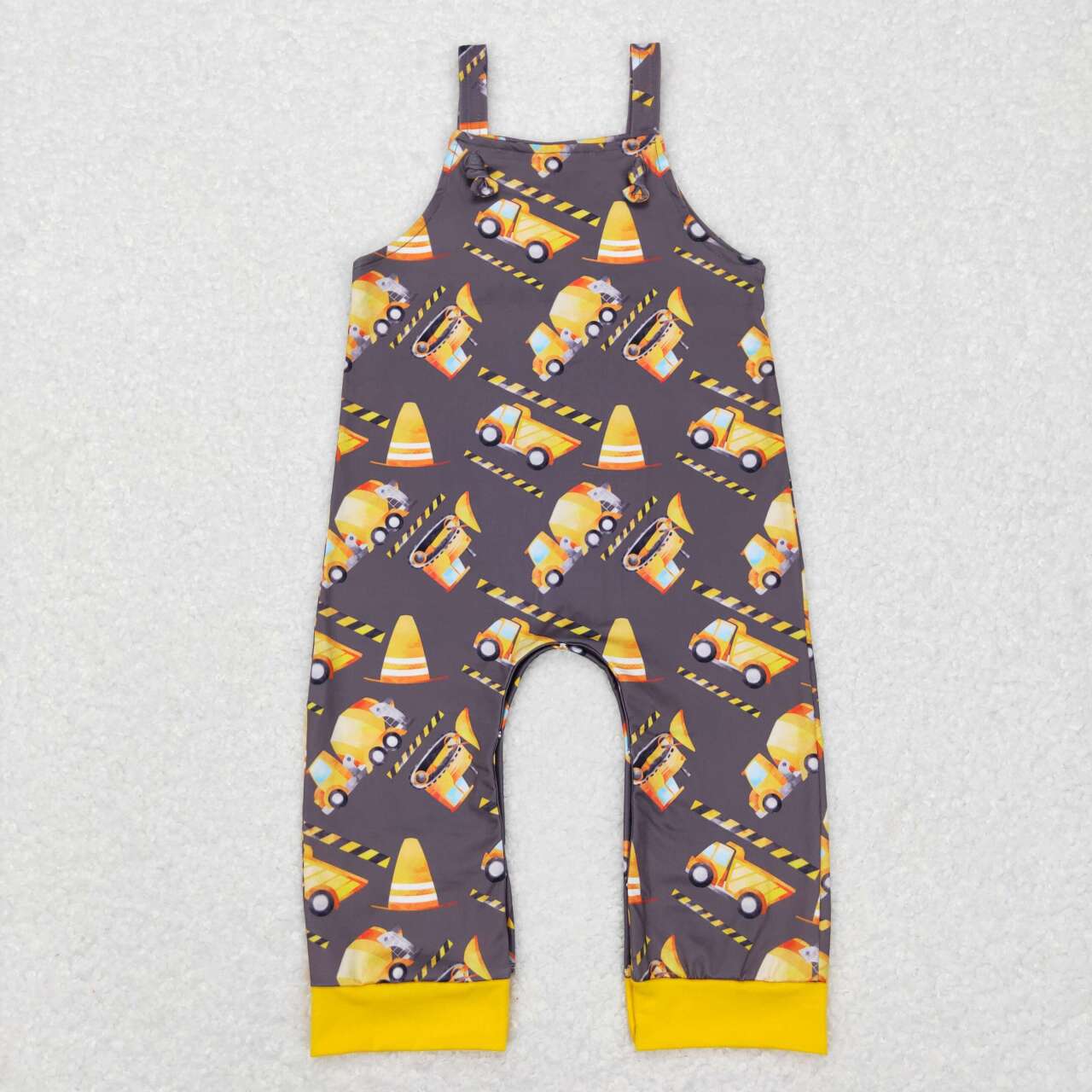 SR0473 Yellow Grey Truck Girls Short Sleeve Romper