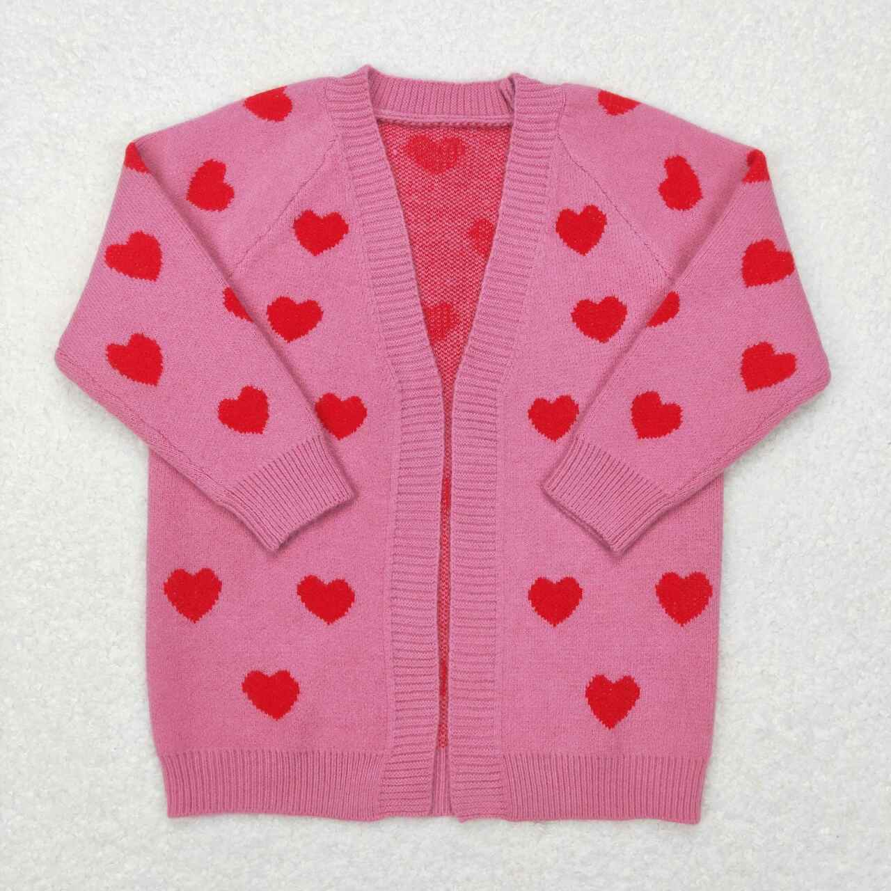 GT0372 Valentine Love Pink Print Girls Long Sleeve Cardigan Sweater