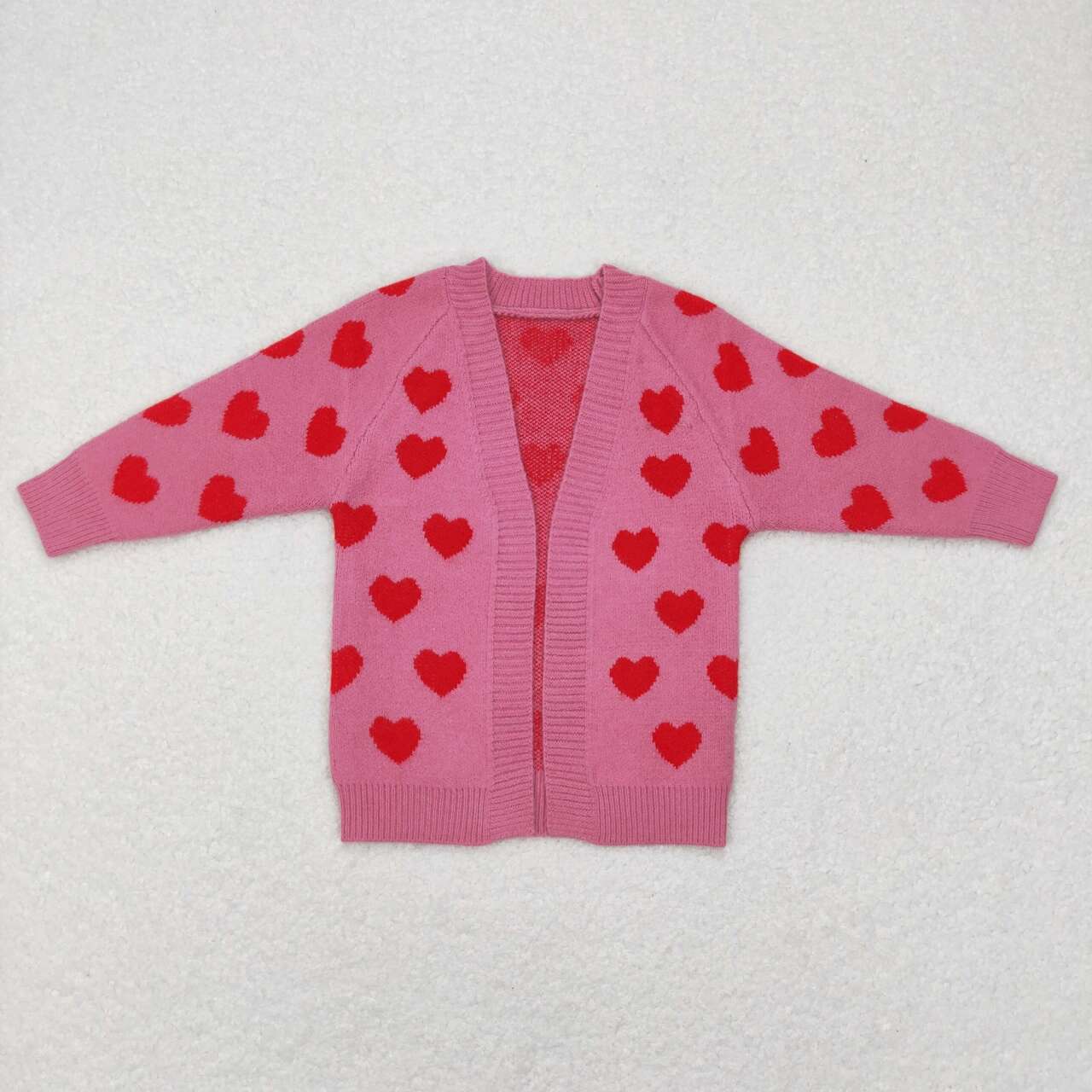 GT0372 Valentine Love Pink Print Girls Long Sleeve Cardigan Sweater