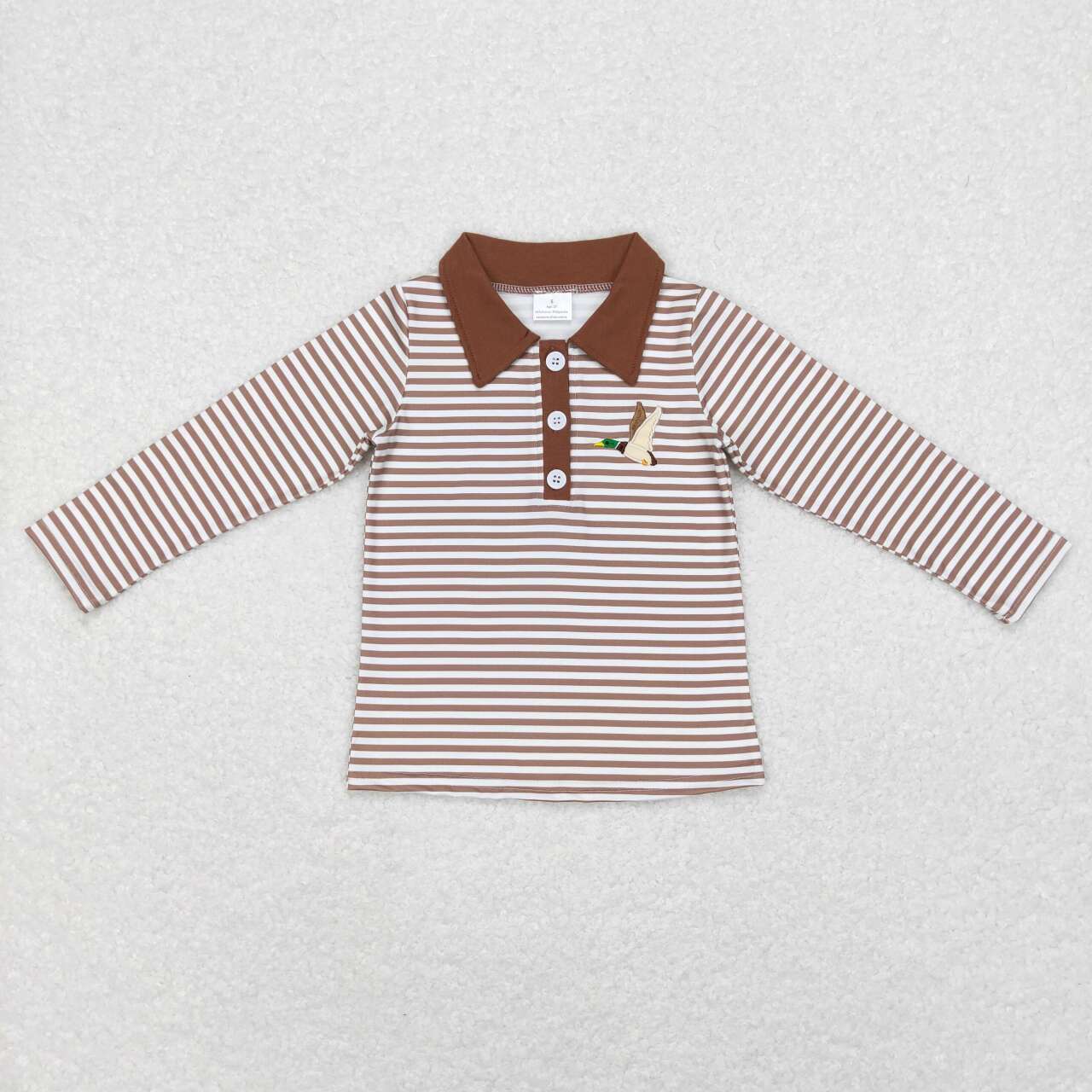 BT0404 brown duck Embroidery Boys Long Sleeve Top Collar Polo Pullover T-Shirts