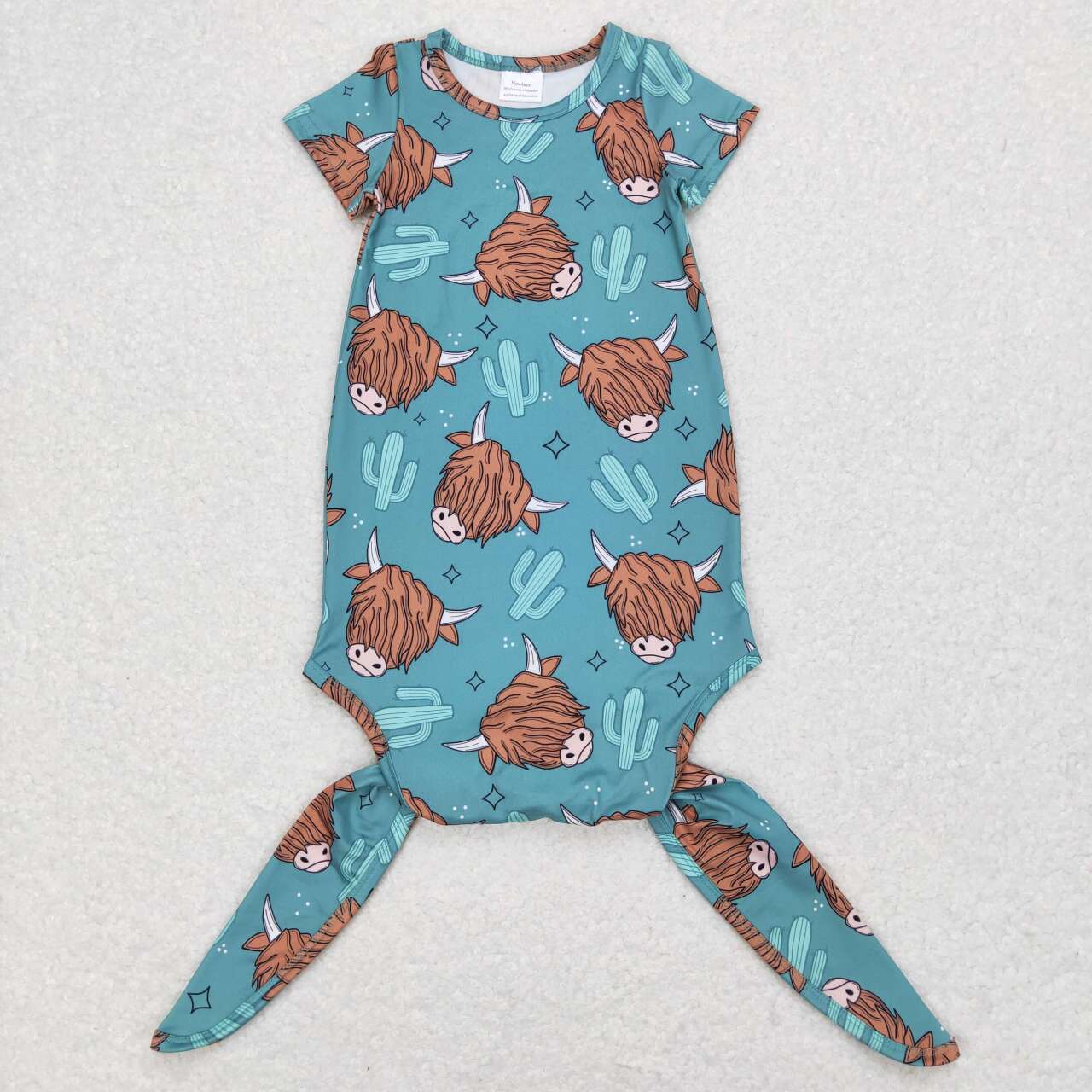 NB0025 Blue Highland Cow Girls Short Sleeve Newborn Night Robe