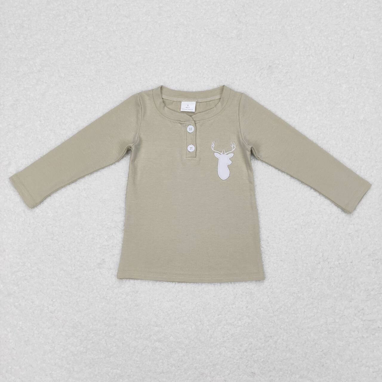GT0352 Grey Deer Embroidery Girls Long Sleeve Top T-shirts