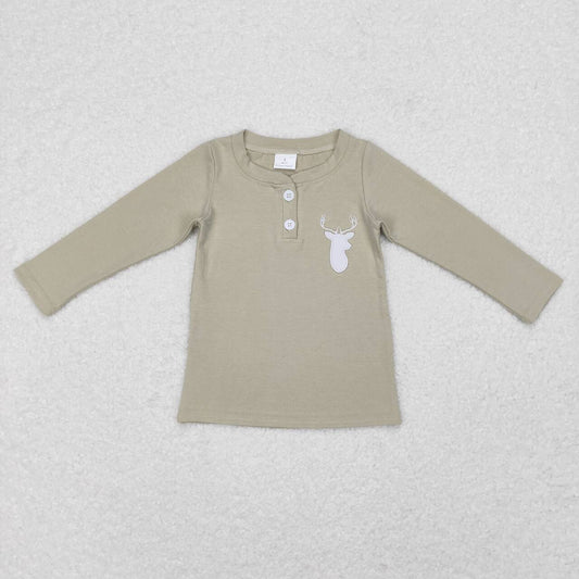 GT0352 Grey Deer Embroidery Girls Long Sleeve Top T-shirts