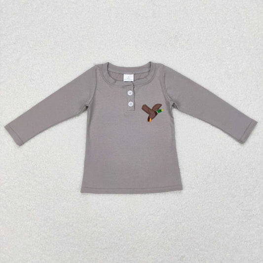 GT0353 Grey Duck Embroidery Girls Long Sleeve Top T-shirts