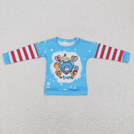 BT0412 Love Blue Cat Hat cartoon Boys Long Sleeve Top T-shirts