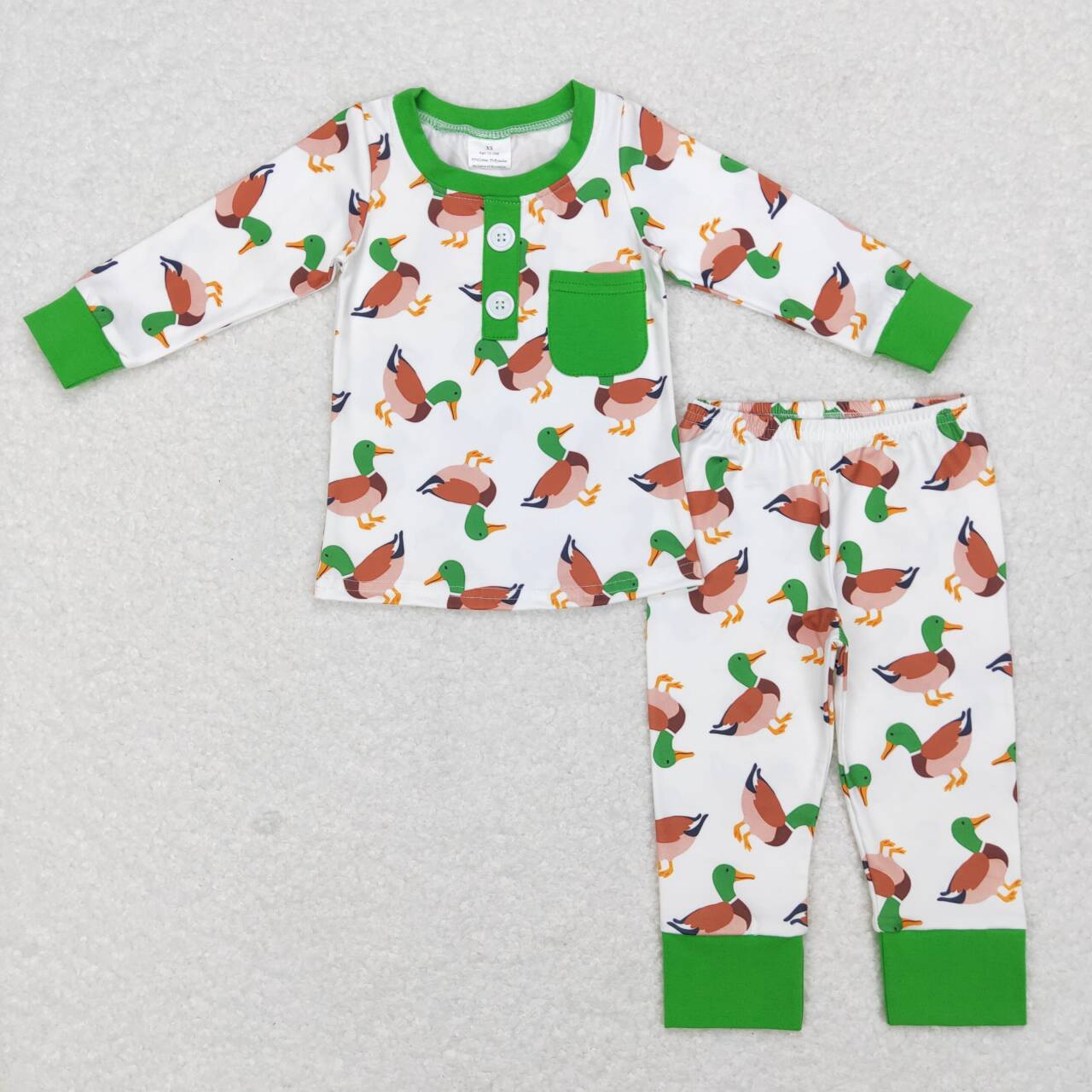 BLP0419 Green Duck Boys Long Sleeve Pants Outfits Pajamas
