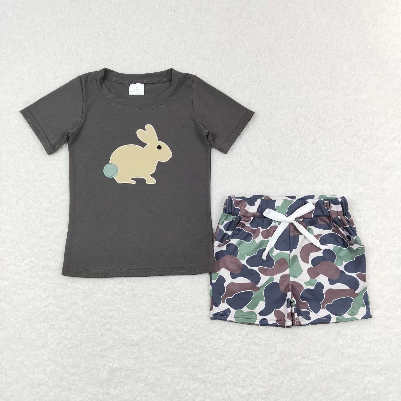 BT0444 Easter Rabbit Embroidery Boys Short Sleeve Shorts Outfits