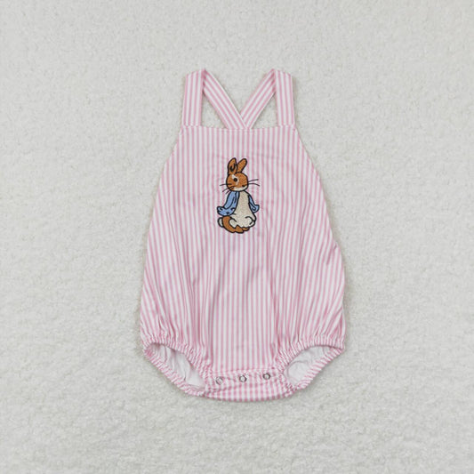 SR0462 Easter Rabbit Pink Embroidery Girls Short Sleeve Romper