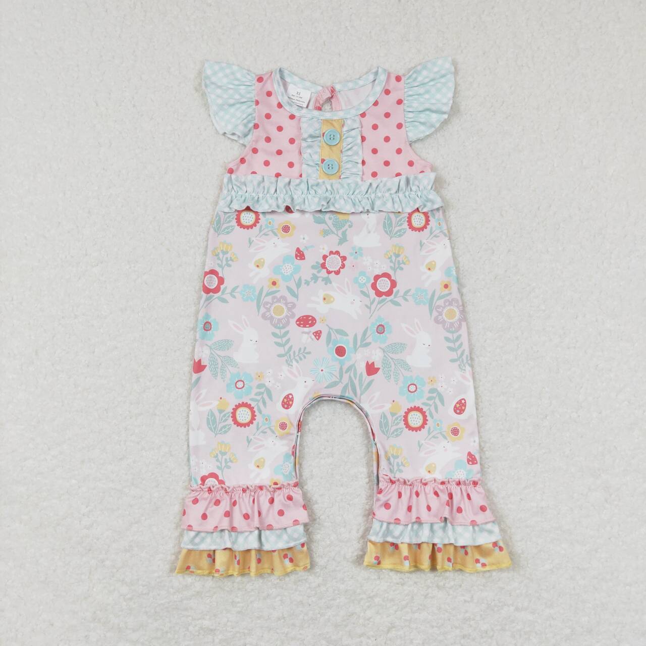 SR0466 Easter Rabbit Pink Girls Short Sleeve Romper