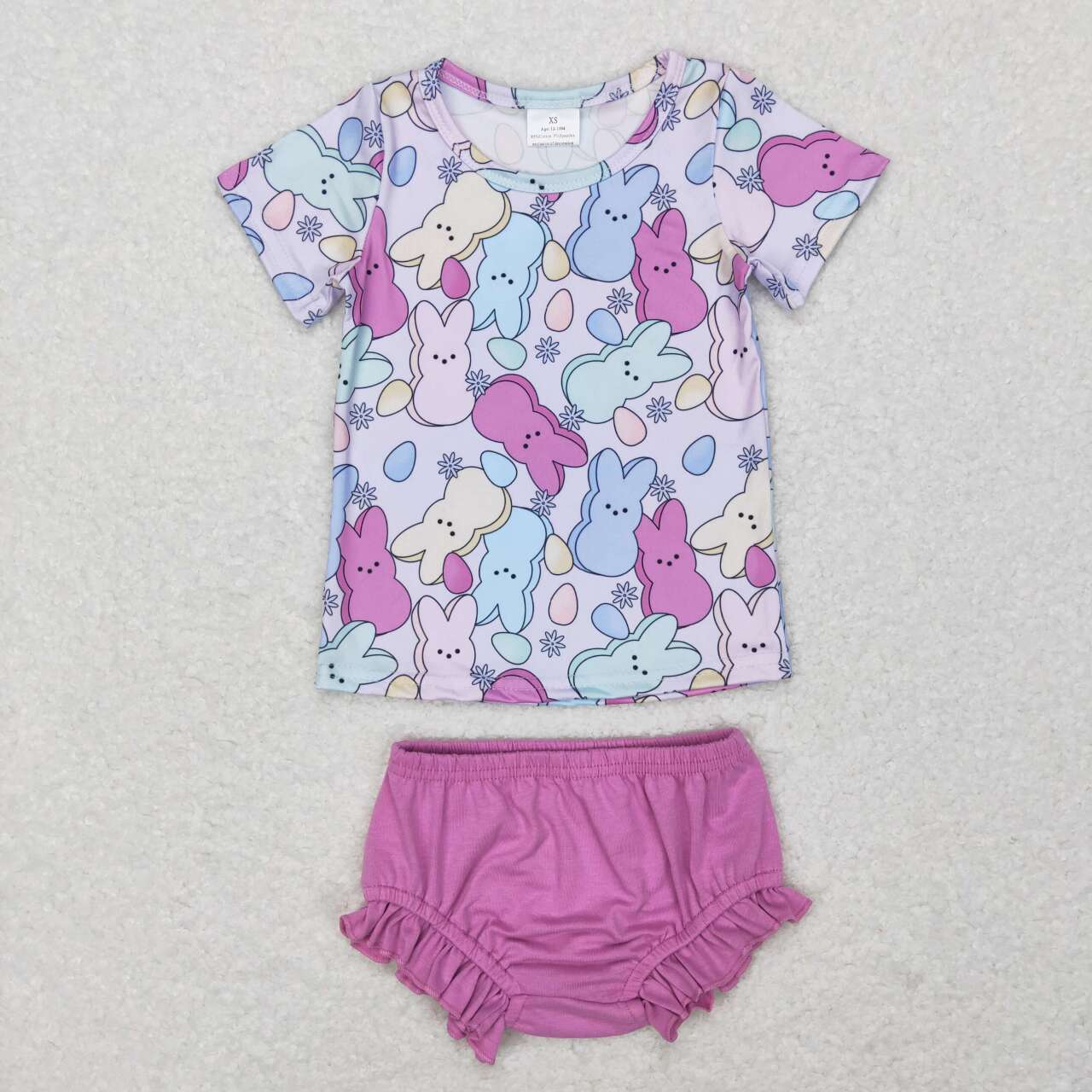 GBO0197 Easter Purple Rabbit Girls Short Sleeve Bummies Outfits