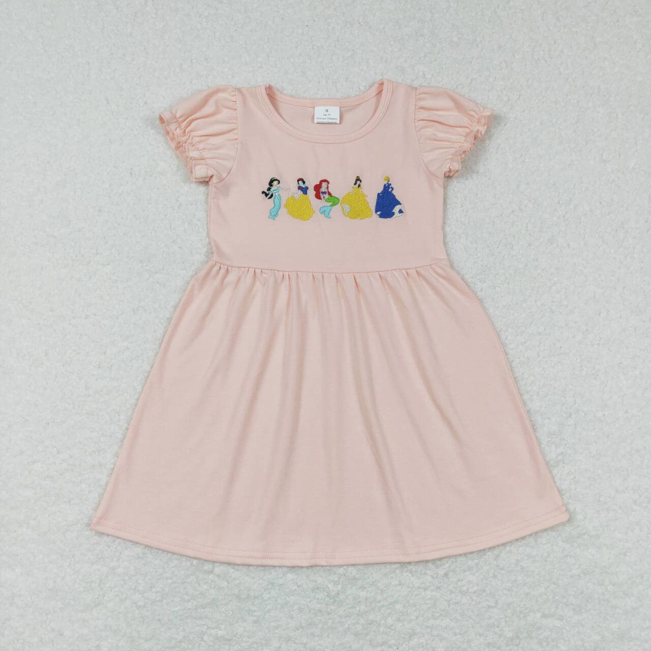 GSD0510 pink princess Embroidery Girls Flutter Sleeve Dresses