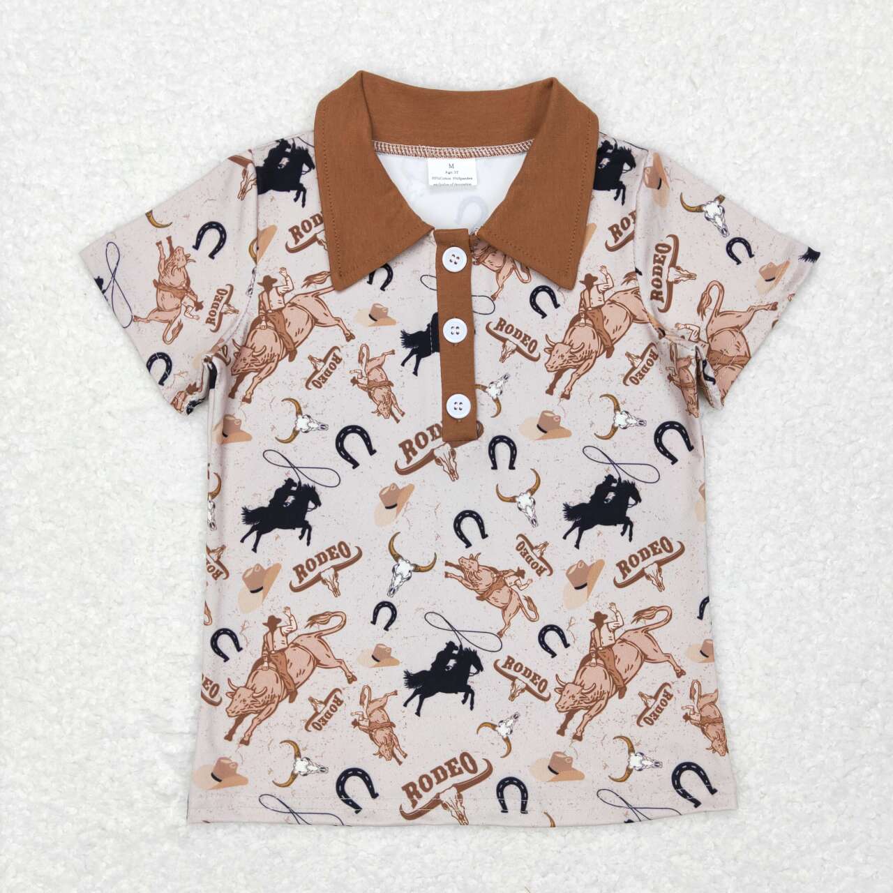 BT0429 Brown cowboy western cow Boys Short Sleeve Top Collar T-Shirts
