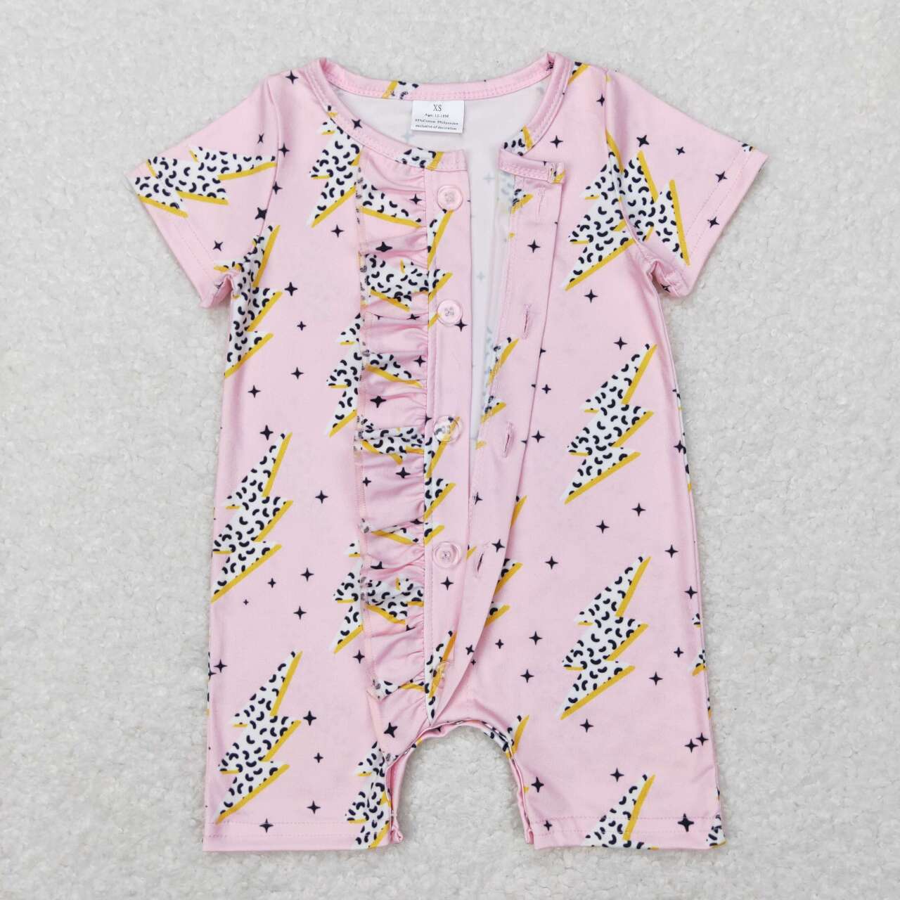 SR0523 Pink Zipper Girls Short Sleeve Romper