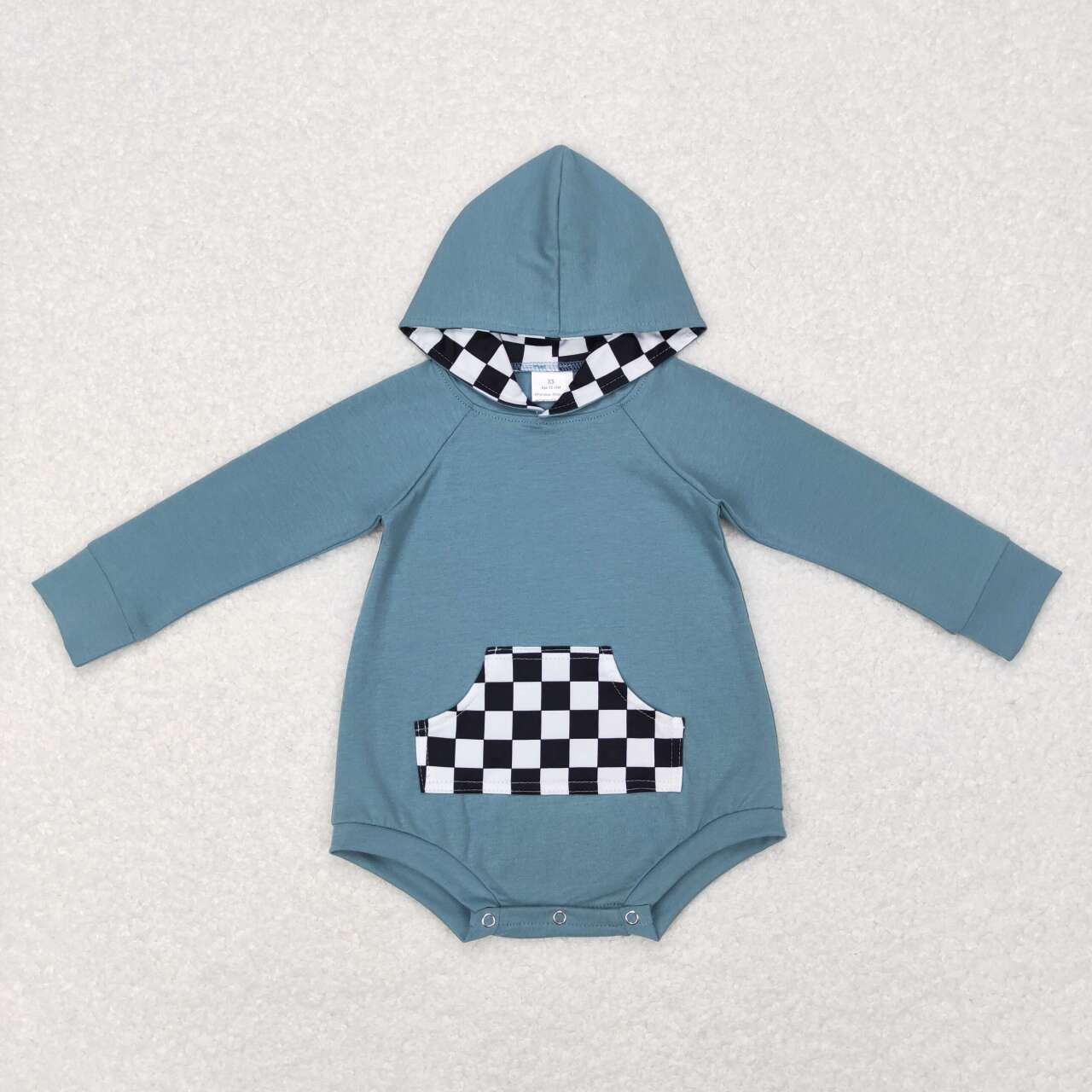 LR0759 Blue Plaid Hoodies Girls Long Sleeve Romper