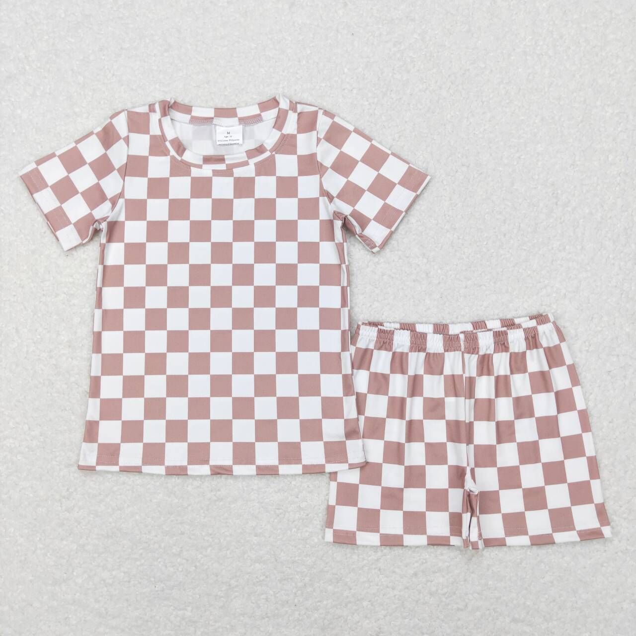 BSSO0326 Pink Plaid Boys Short Sleeve Shorts Outfits Pajamas