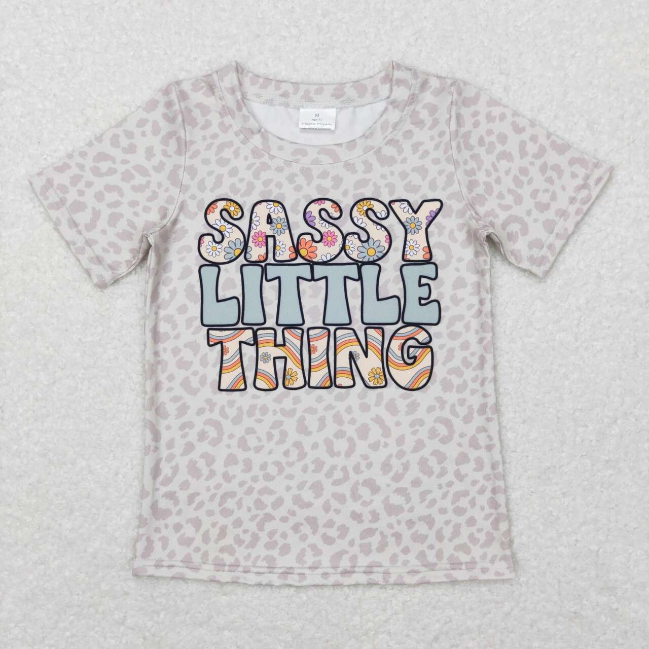 GT0401 Grey Leopard Sassy Little Thing Girls Short Sleeve Top T-shirts