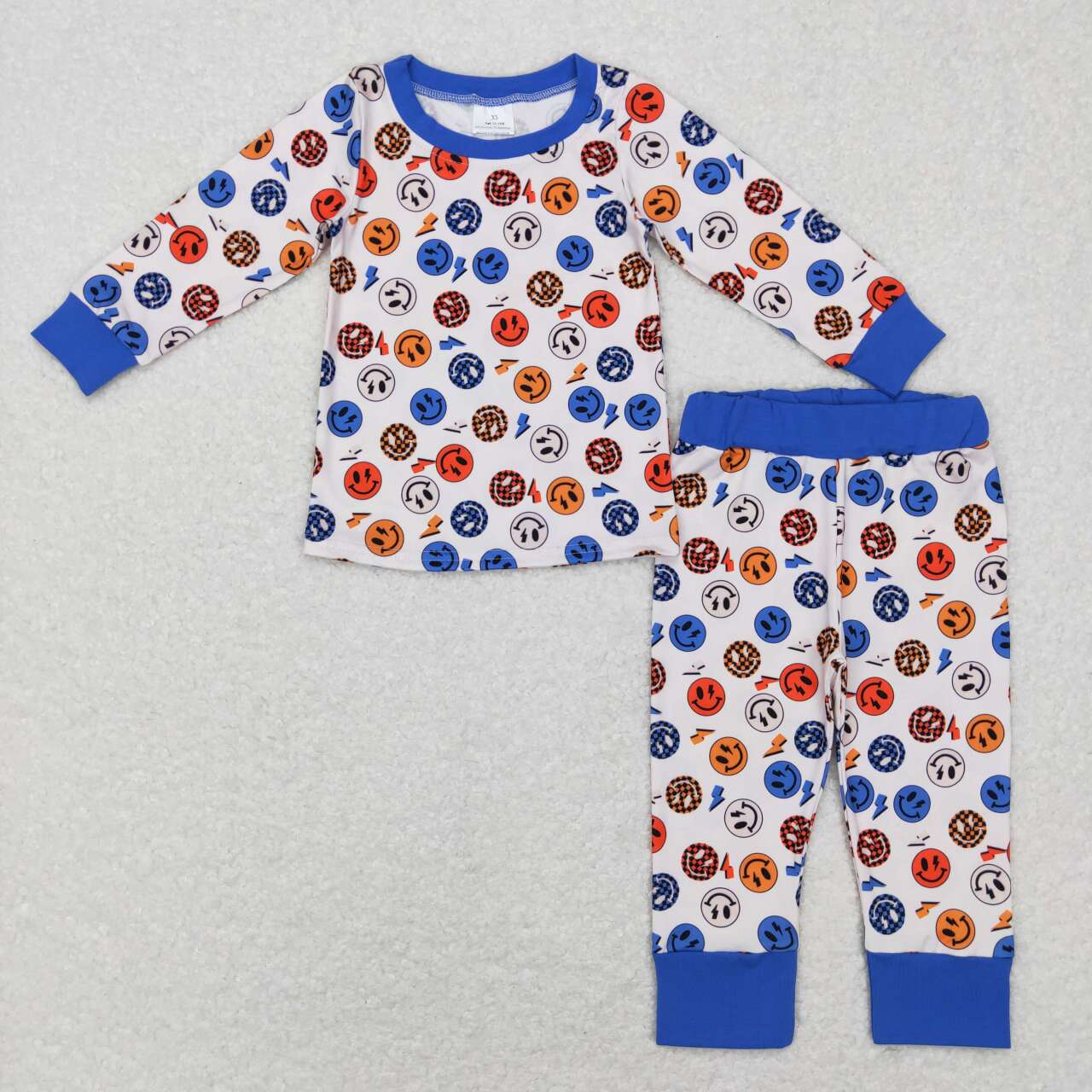 BLP0371 Blue Smile Cartoon Boys Long Sleeve Pants Outfits Pajamas