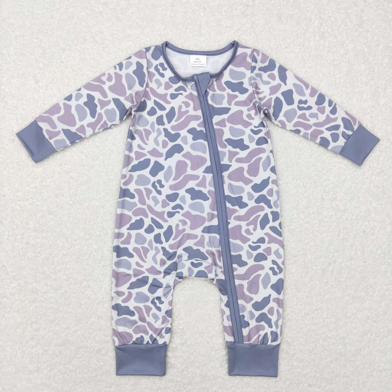 LR0819 Blue Camo leopard Zipper Girls Long Sleeve Romper RTS Free Shipping Over 2 KG