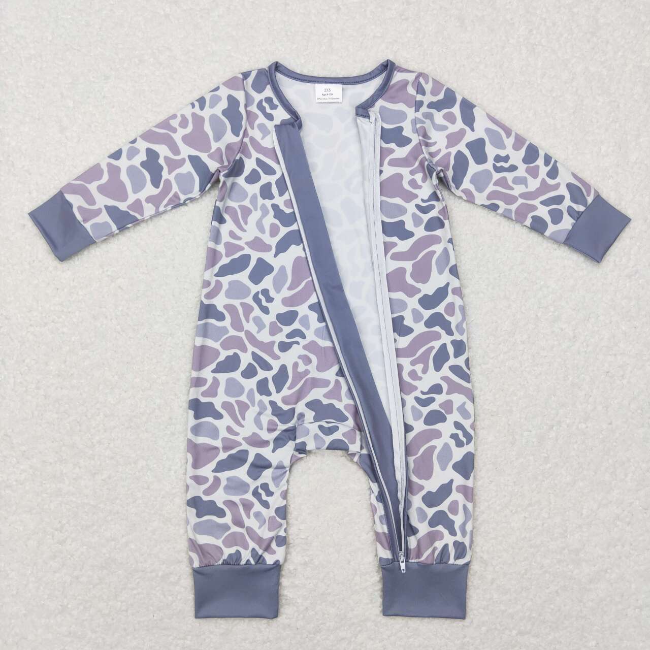 LR0819 Blue Camo leopard Zipper Girls Long Sleeve Romper RTS Free Shipping Over 2 KG