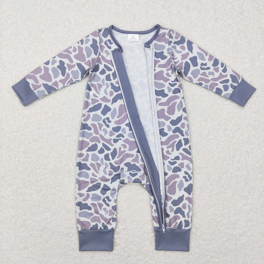 LR0819  Blue Camo leopard  Zipper Girls Long Sleeve Romper RTS Free Shipping Over $100
