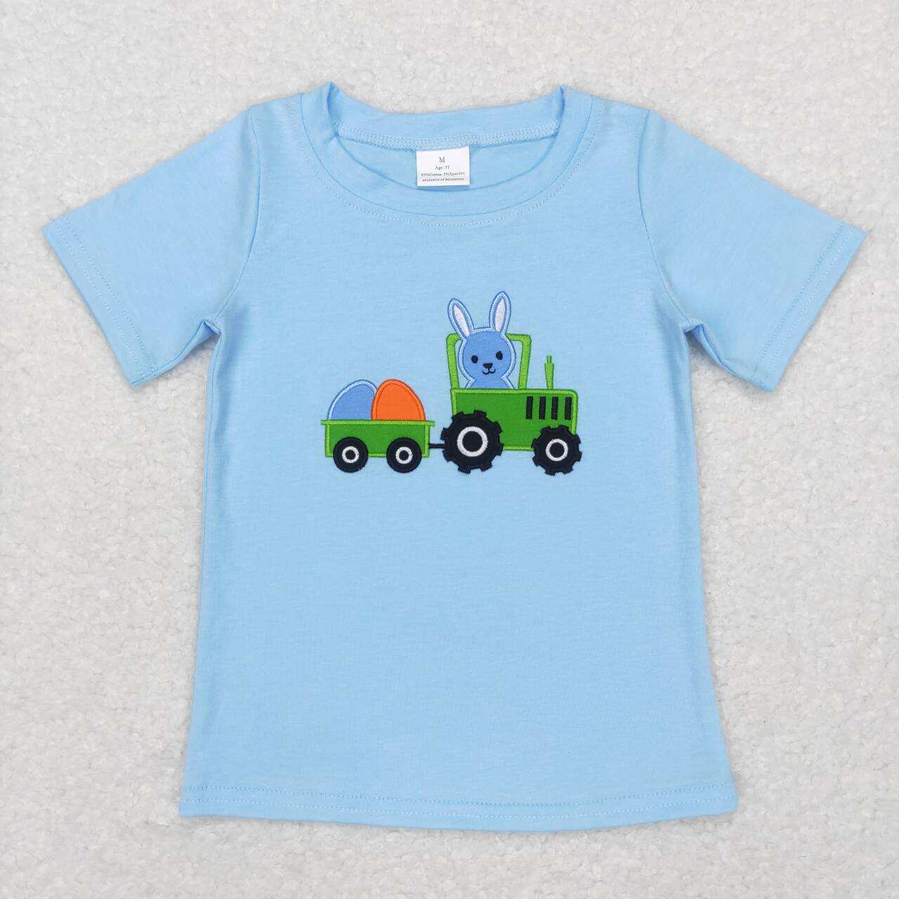 BT0426 Easter Rabbit blue Embroidery Boys Long Sleeve Top T-shirts