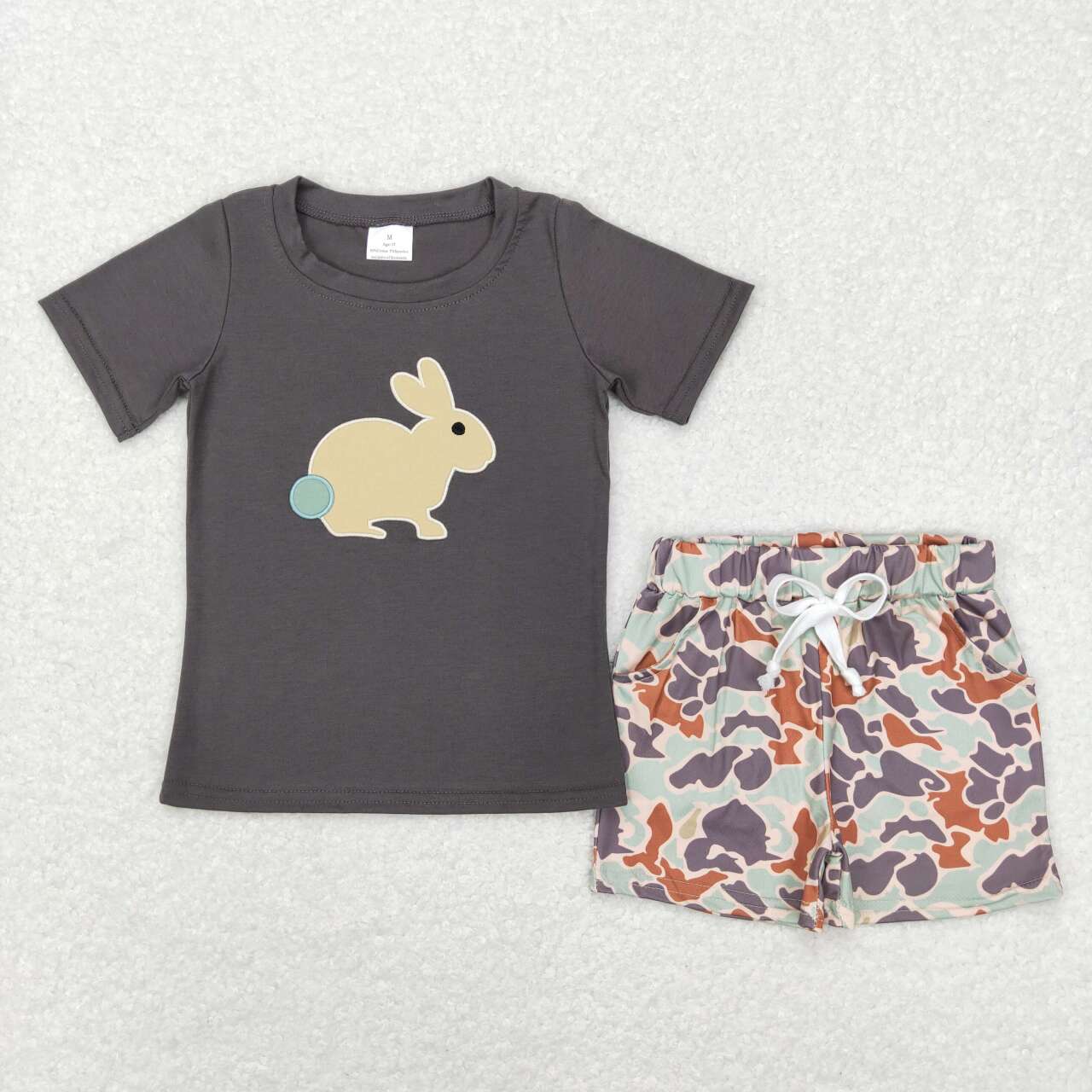 Easter Rabbit Embroidery Boys Short Sleeve Shorts Outfits
