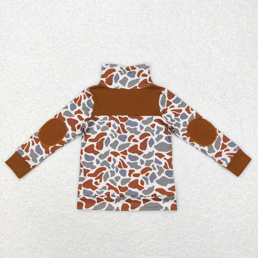BT0468 Brown Leopard camo Winter Boys Long Sleeve Top Collar T-Shirts