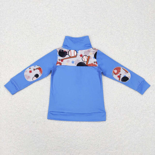 BT0466 Blue Softball Winter Boys Long Sleeve Top Collar T-Shirts